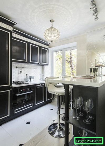 Dizajn jednosobnog stana sa malom kuhinjskom i dnevnom sobom - зона кухни